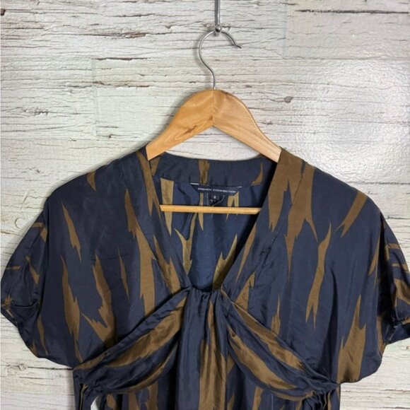 French Connection Flutter Sleeve Blue and Gold Midi Dress silk size 8 - Picture 3 of 7